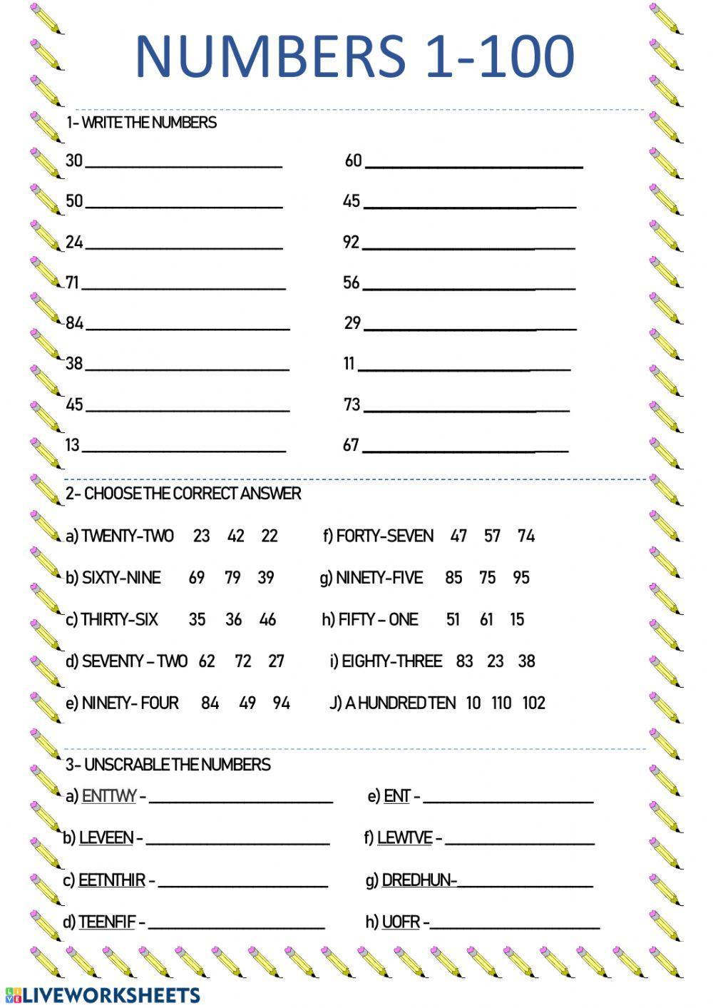 Numbers 1-100  Numbers 1 100, Writing numbers, The 100