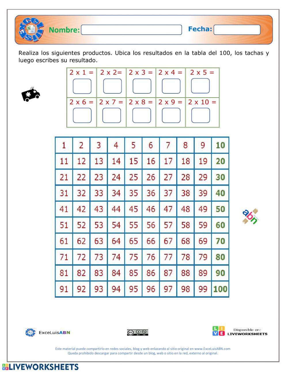 La tabla del 100 ABN producto 04