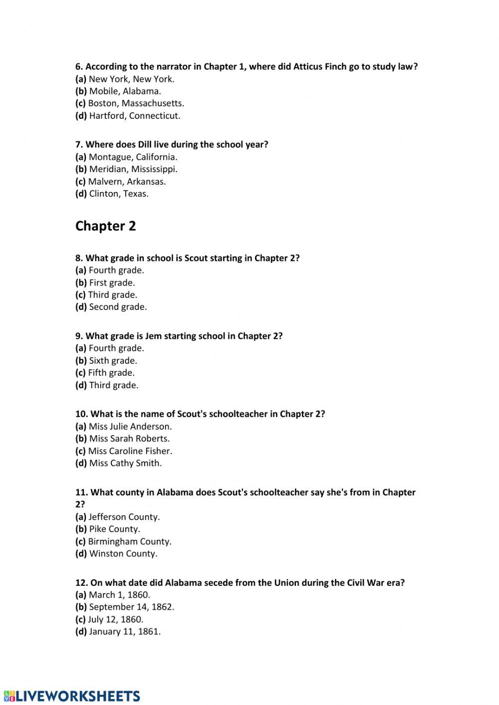 To Kill a Mockingbird Chapters 1-3