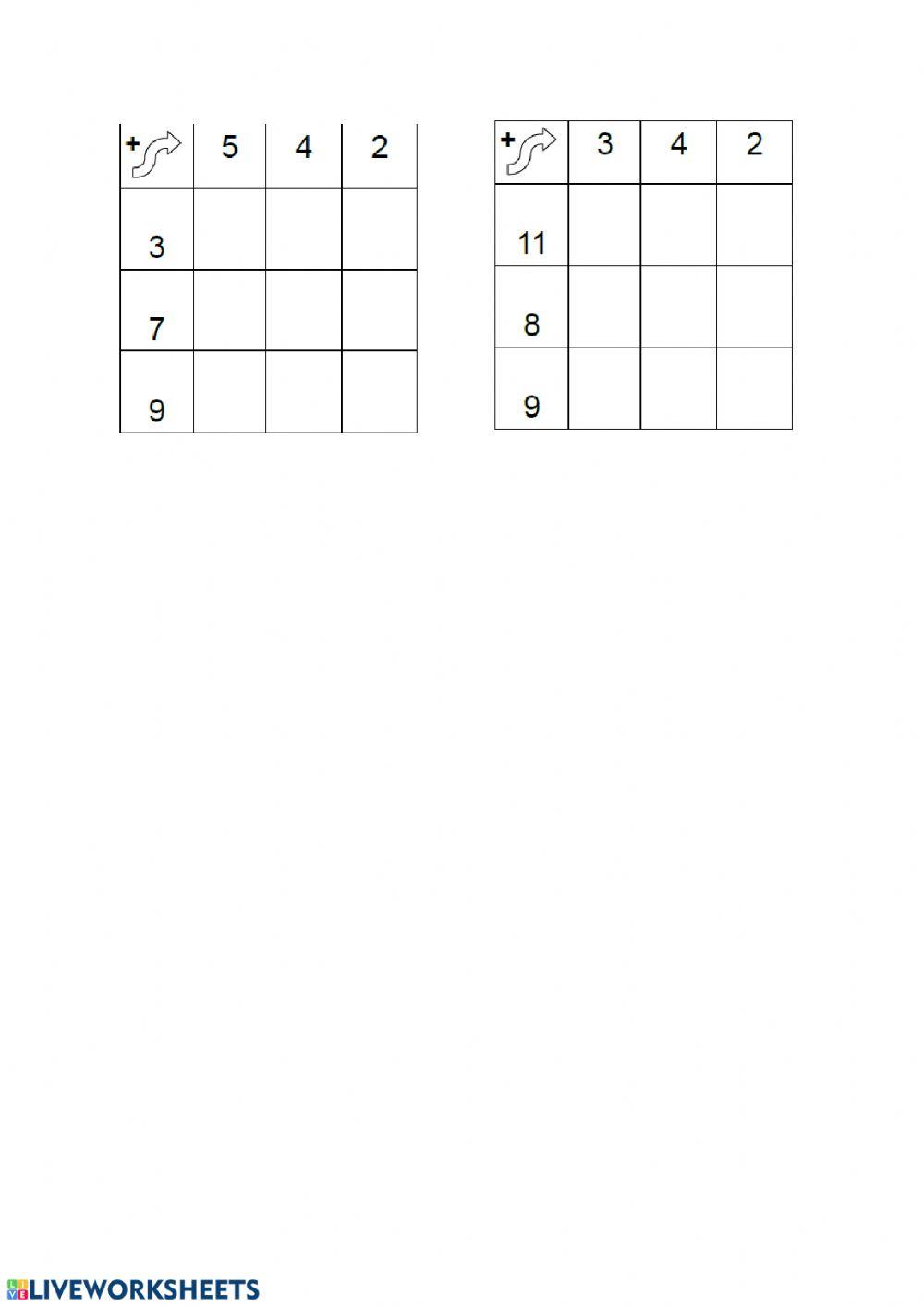 Addizioni in tabella