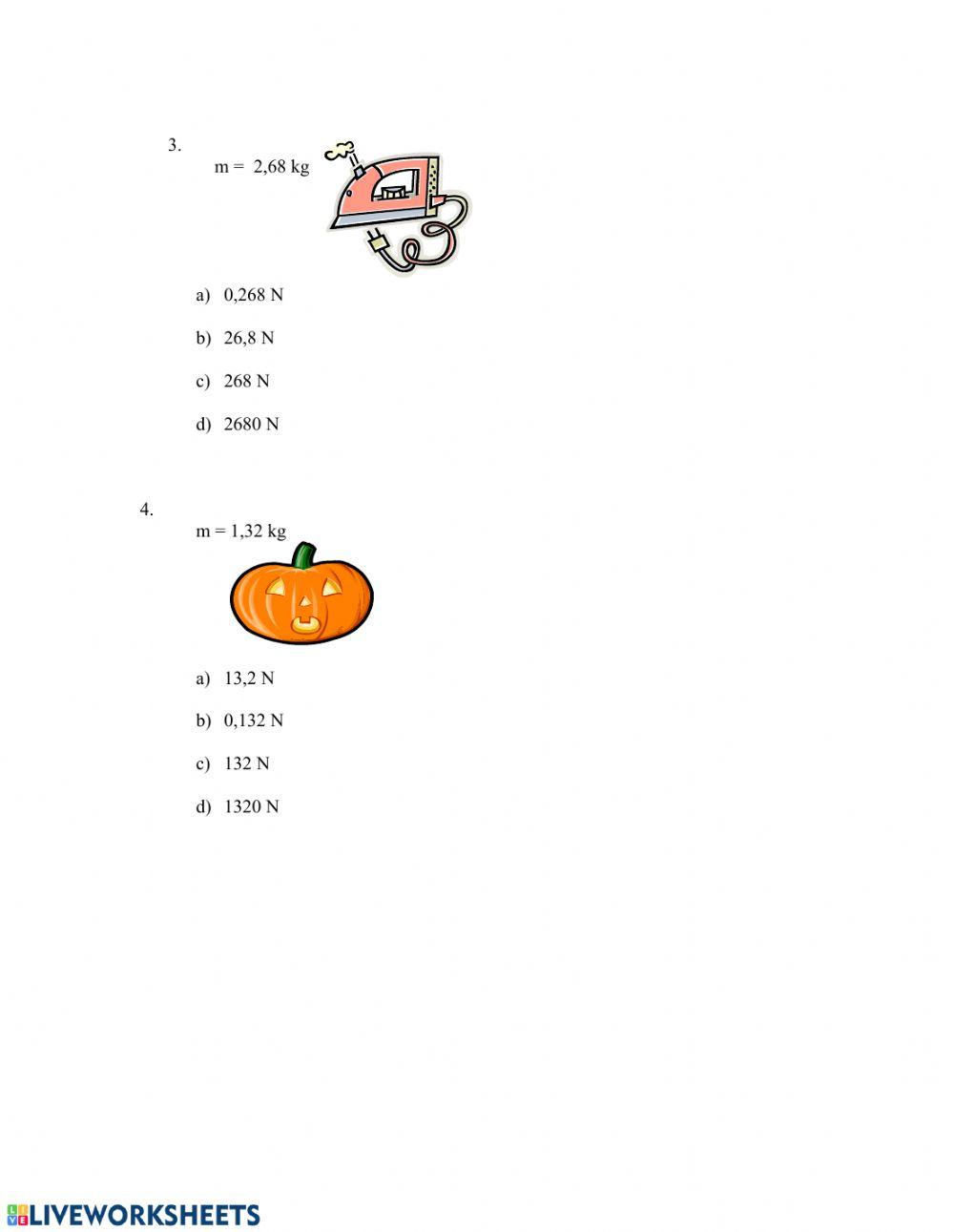 Les calculs de force, masse et travail