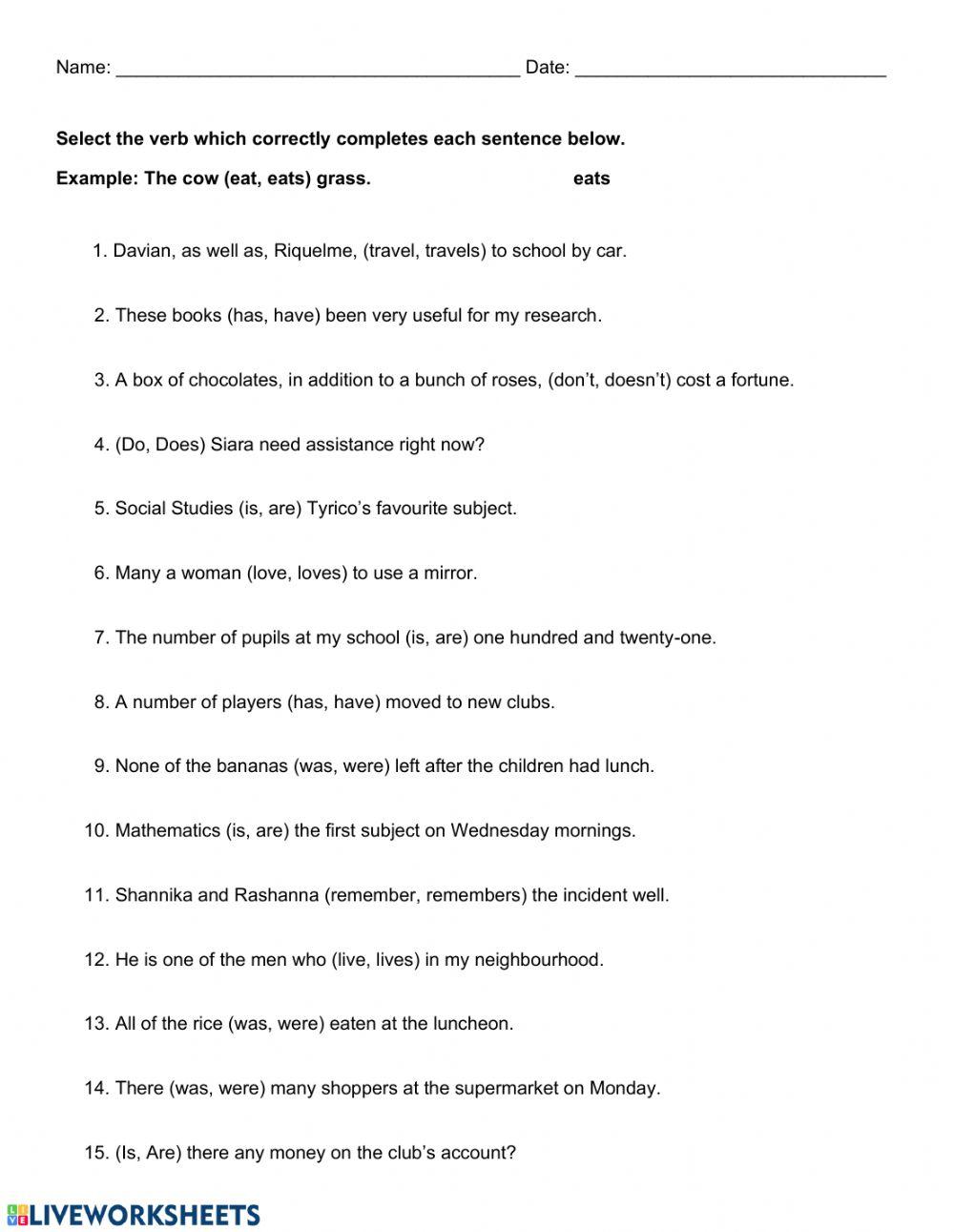 Subject and Verb Agreement 1