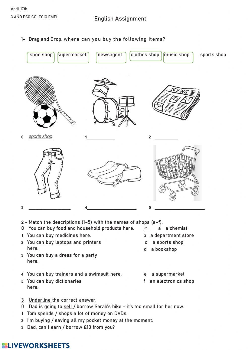 Shops and money matters