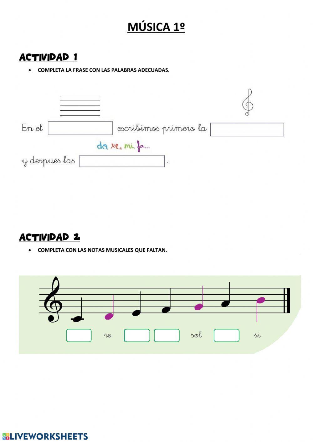 Pentagrama y notas musicales 1º primaria
