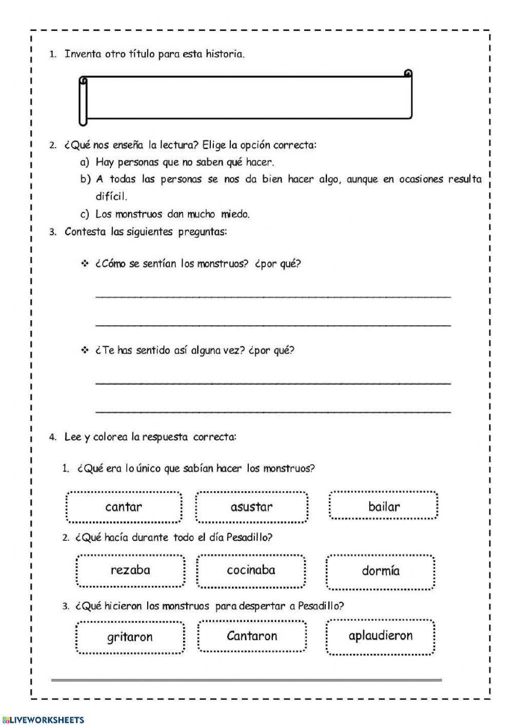 Compresión lectora -los monstruos-