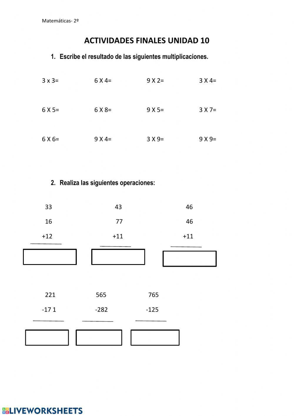ACTIVIDADES FINALES UNIDAD 10-MATES 2ºE.P.