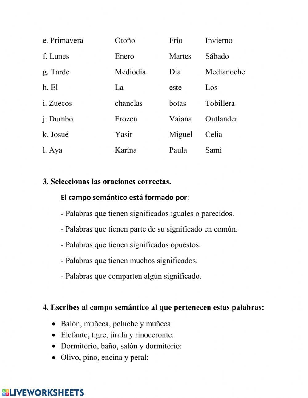 campo semantico, determinantes y tiempos verbales