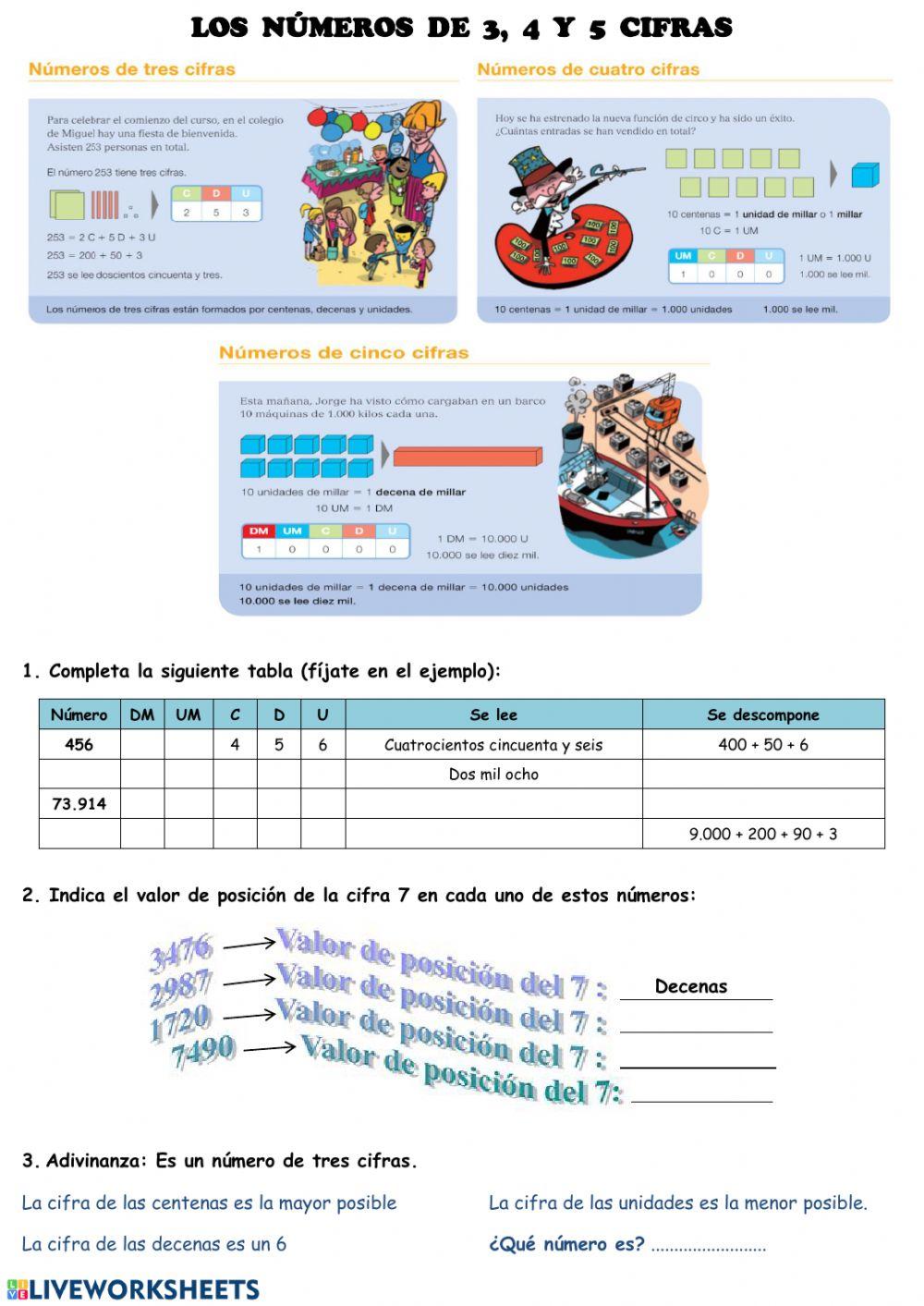Números de 3, 4 y 5 cifras
