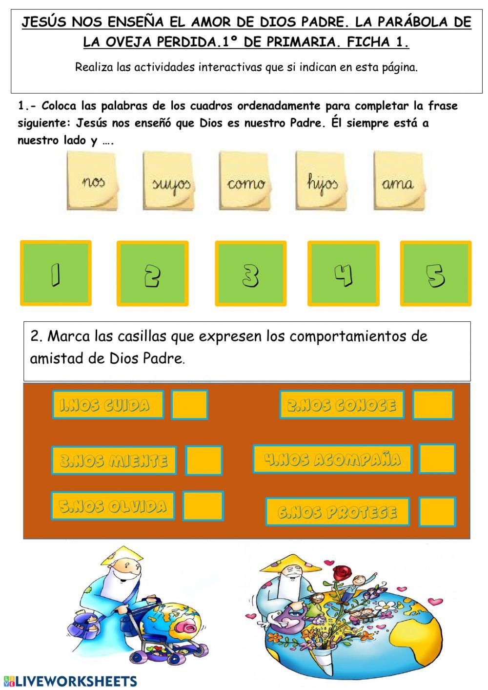Jesús nos enseña el amor de Dios Padre. la parábola de la oveja perdida.1º de primaria