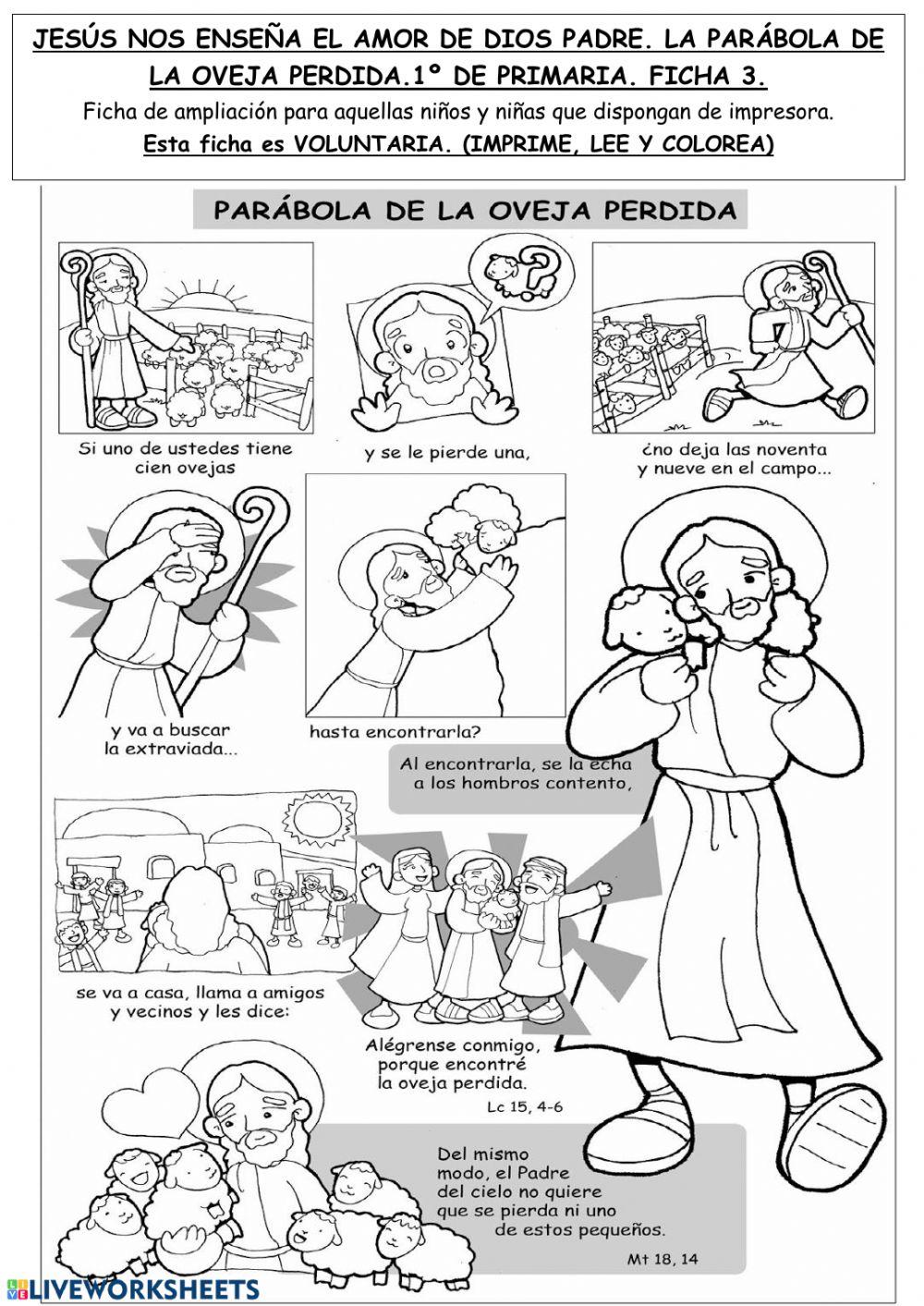 Jesús nos enseña el amor de Dios Padre. la parábola de la oveja perdida.1º de primaria