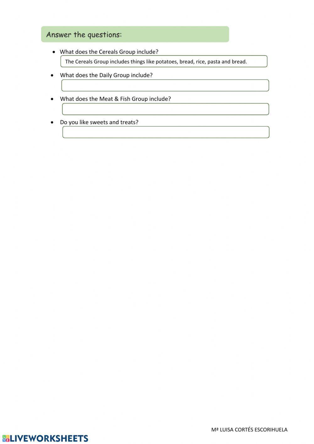 Reading: food groups