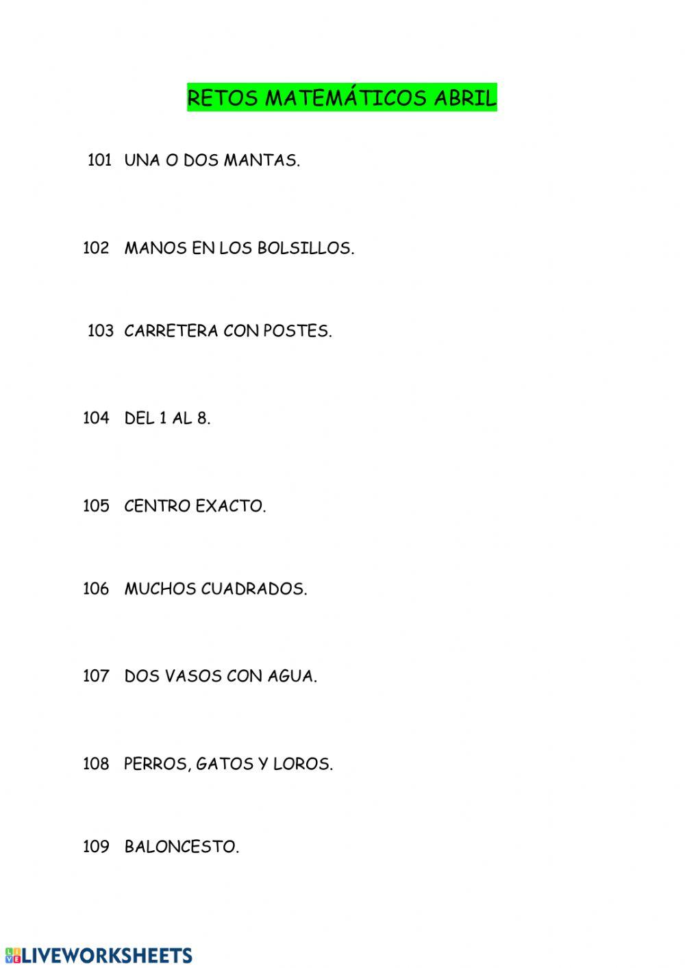 Retos matemáticos abril