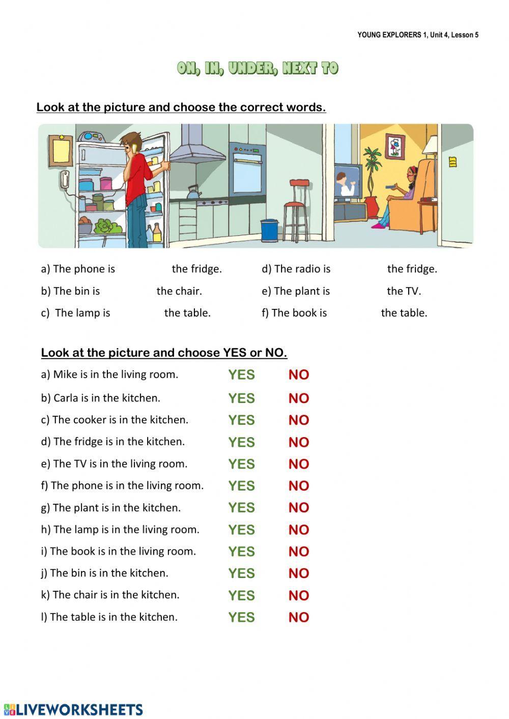 YE1: On, in, under, next to