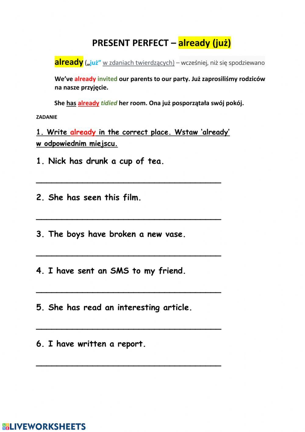 Present Perfect (already)