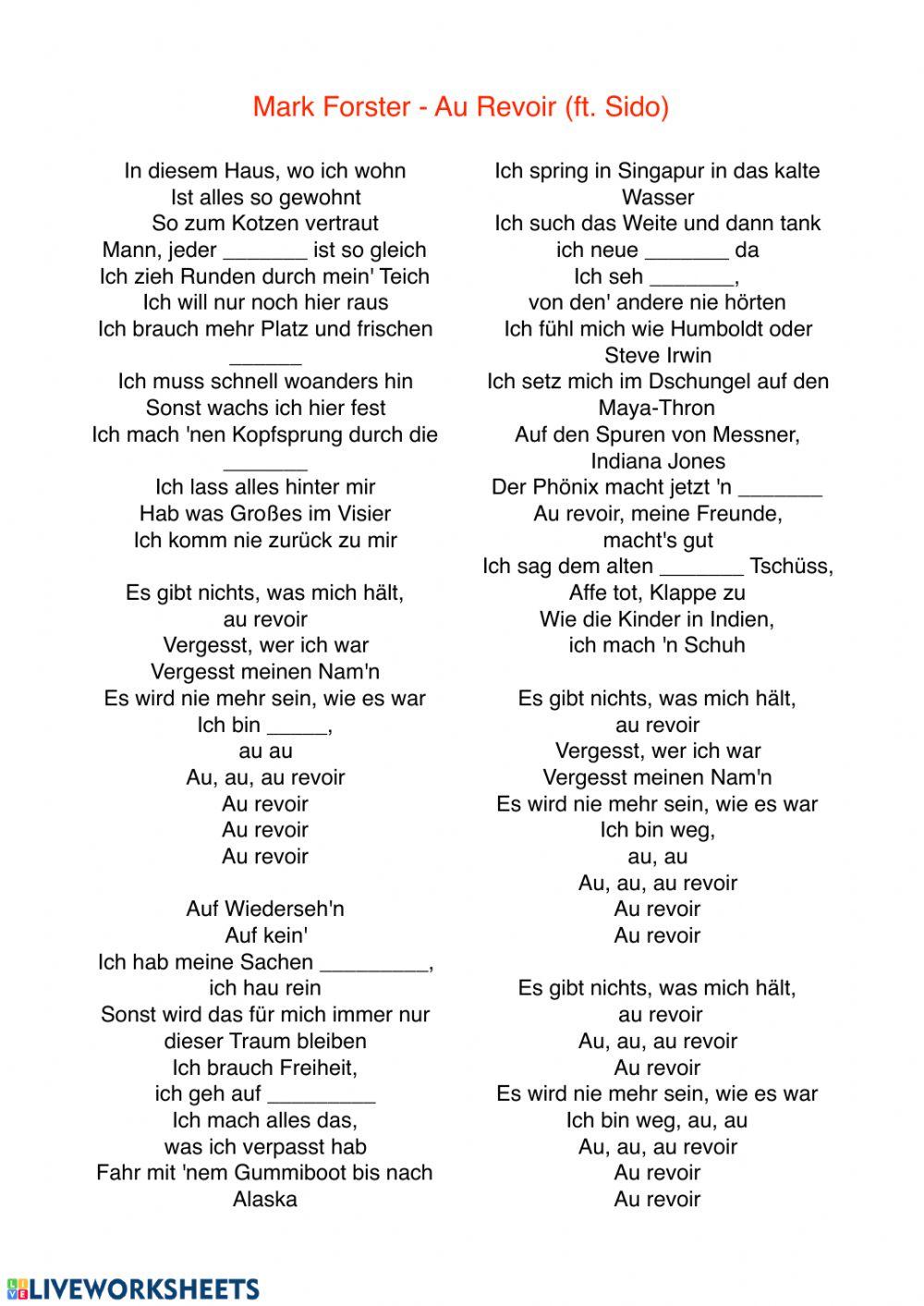 Hörverstehen - Mark Forster - Au Revoir (ft. Sido)