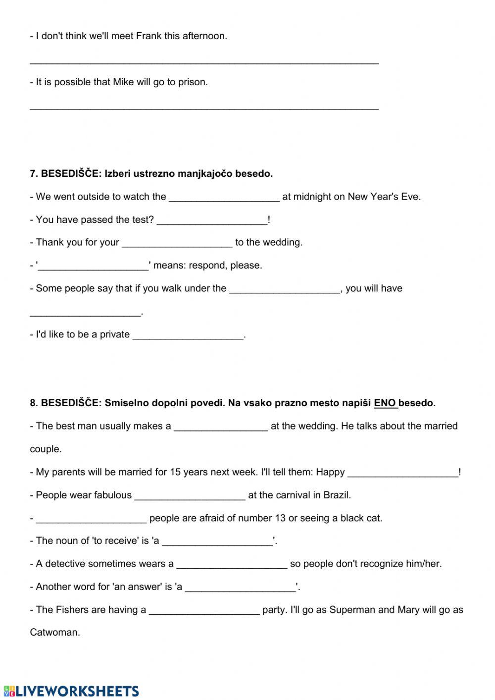 PREVERJANJE ZNANJA ANGLEŠČINE - 9. RAZRED