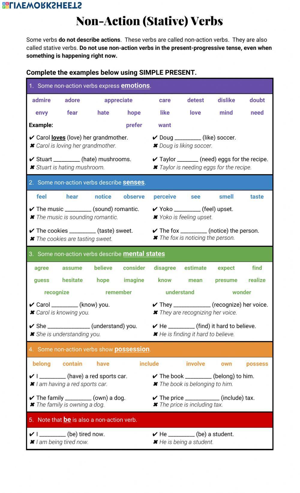 Non-Action (Stative) Verbs