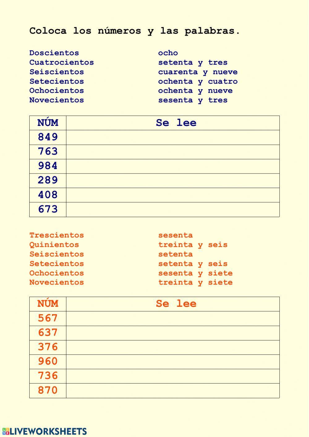 Lectura de números de tres cifras