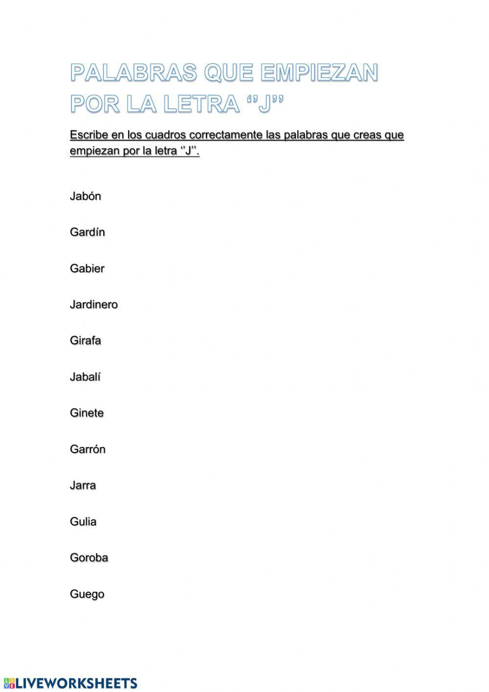 Uso de la letra ''j''