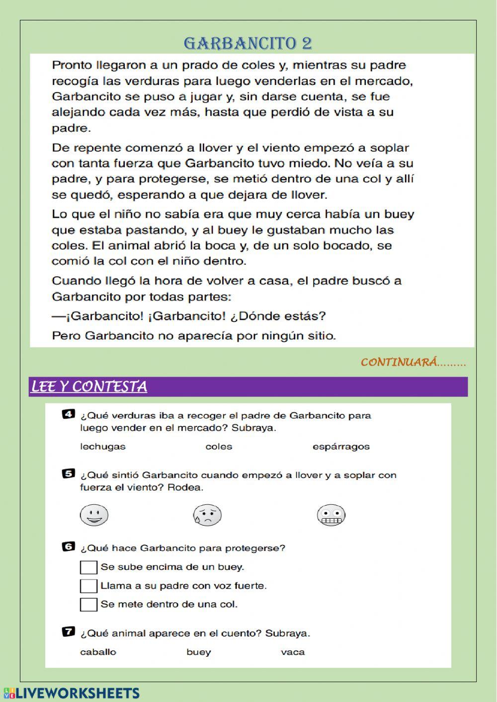 Lectura. Comprensión oral y escrita