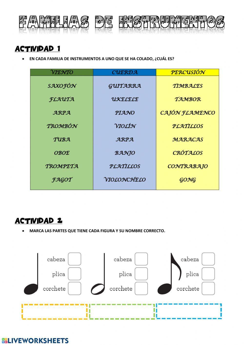 Familia de instrumentos y Figuras musicales