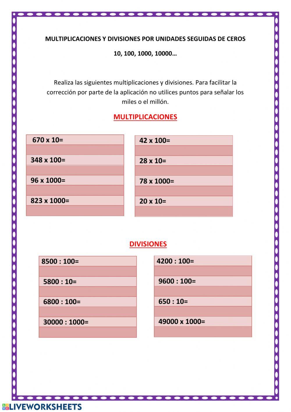 Multiplicacion y division seguida de ceros