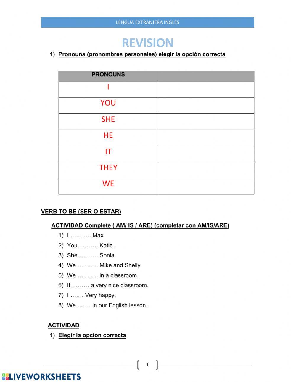 Pronouns - Verb to Be