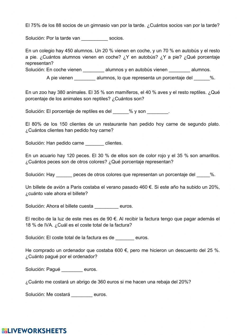 Porcentajes 2. Cálculo y problemas