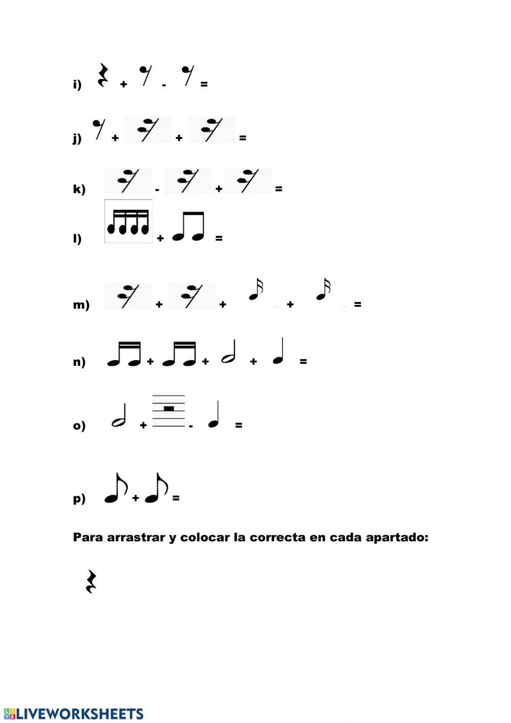 Sumas y restas de figuras y silencios musicales.