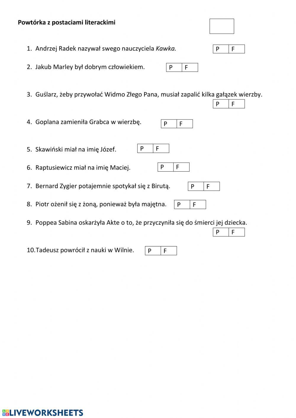 Powtórka z postaciami lektur