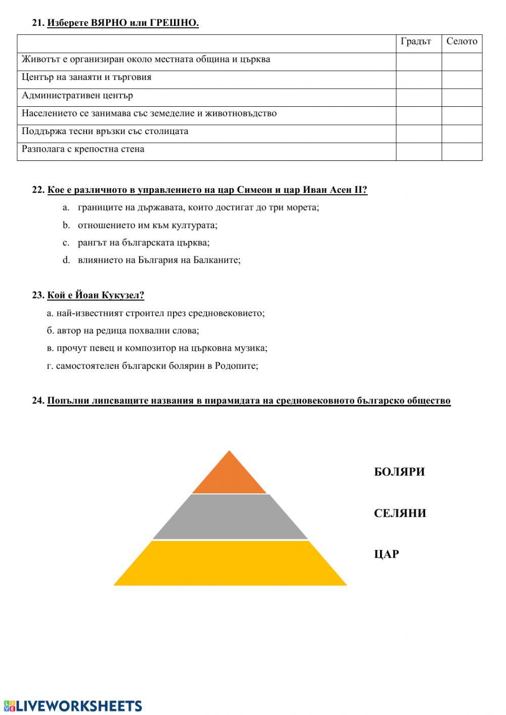 Второ българско  царство - тест