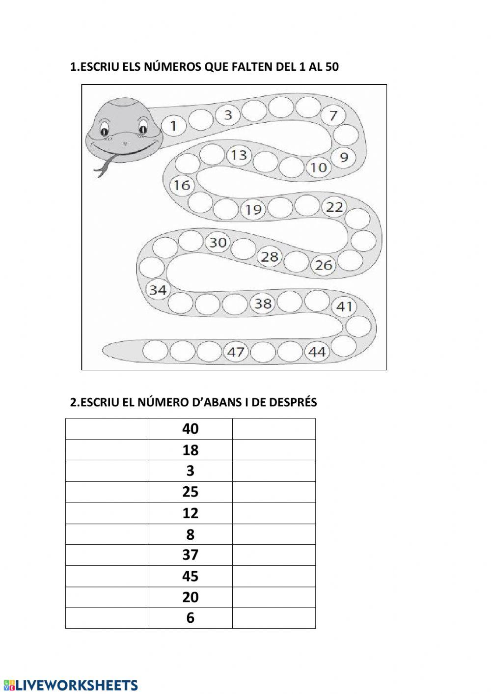 Numeració del 1 al 50