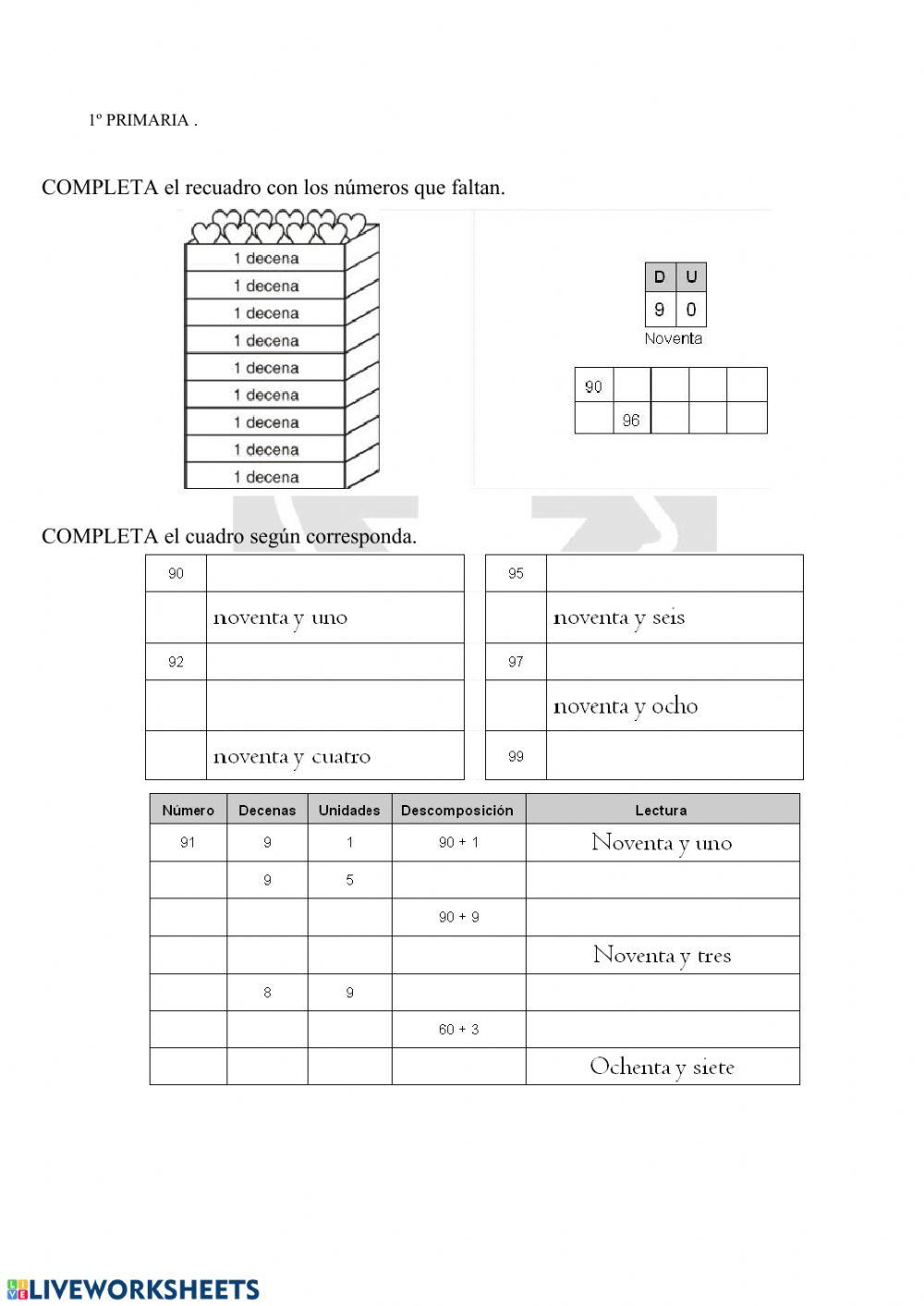 Números hasta el 99