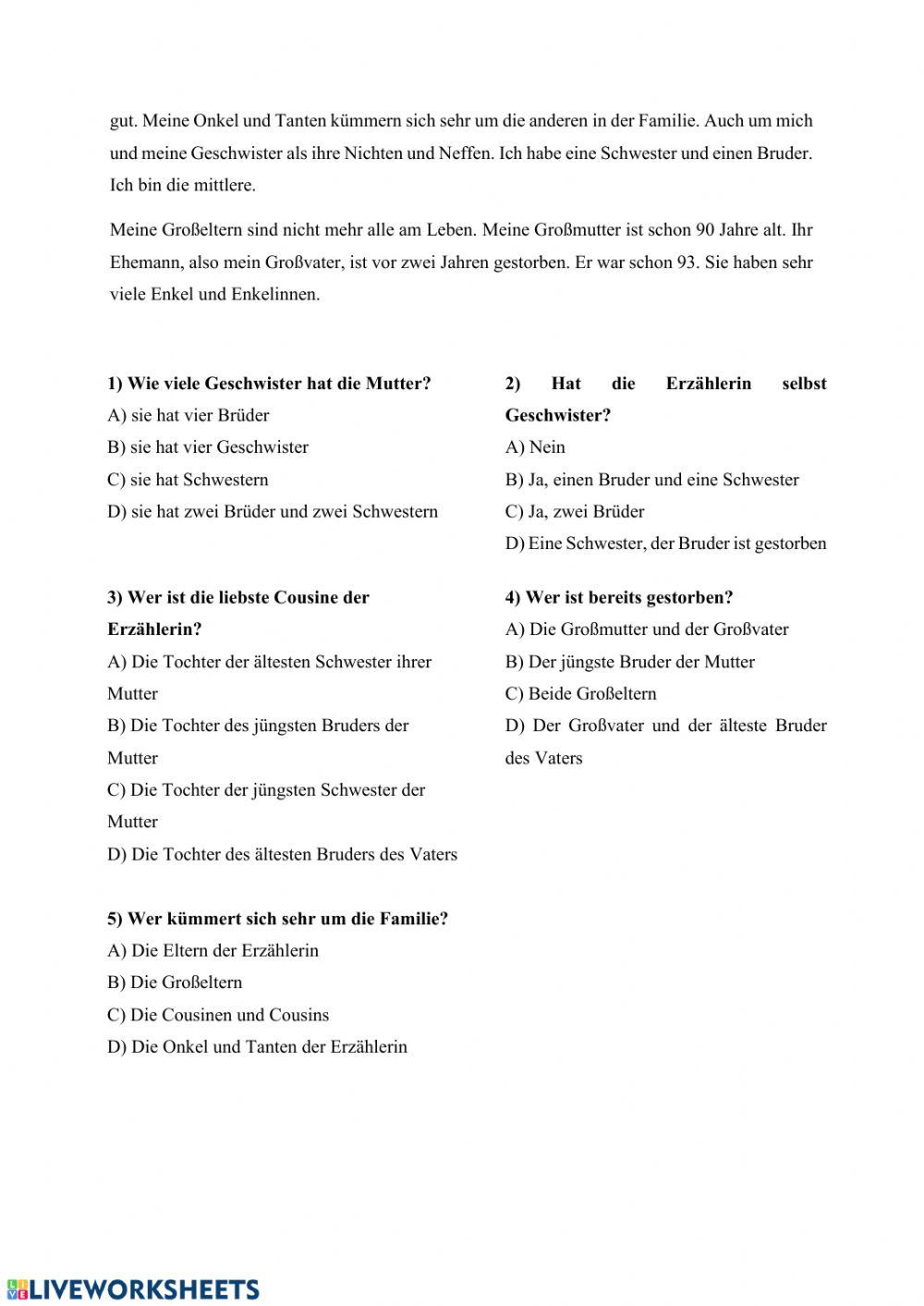 Leseverstehen Familie- Genitiv