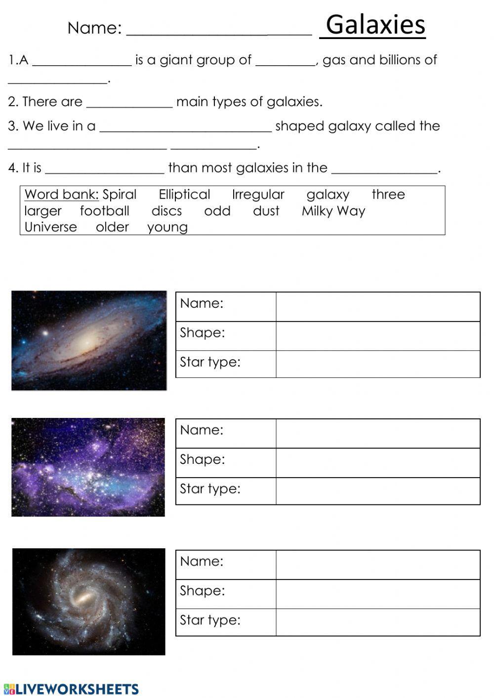 Types of Galaxies worksheet | Live Worksheets types-of-galaxies-worksheet-live-worksheets