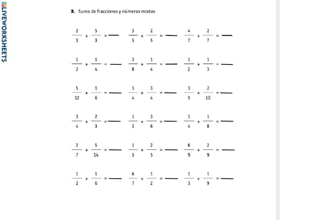 4. PARA PRACTICAR: Suma fracciones y números mixtos