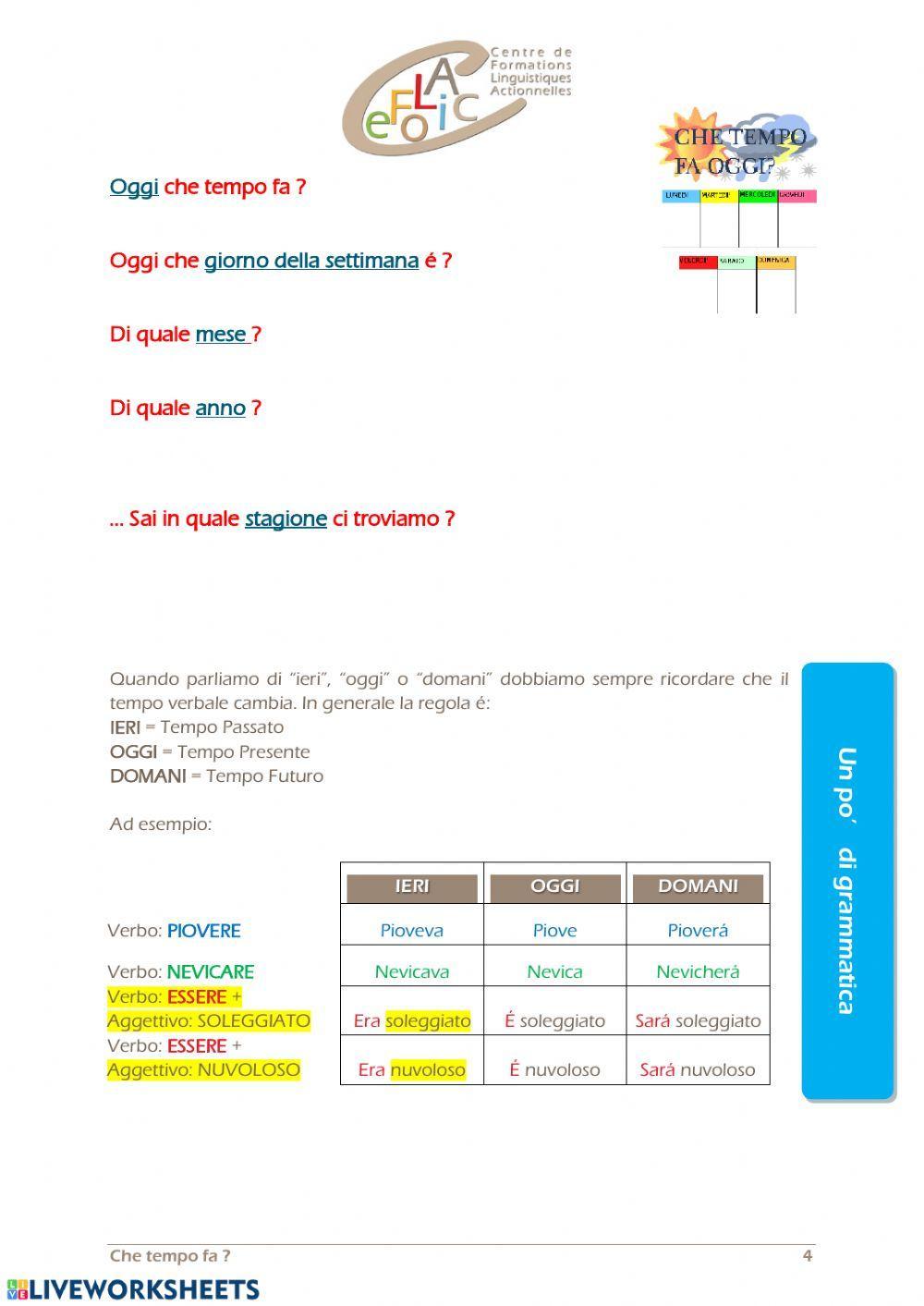 Descrivere il tempo: meteo, stagioni etc