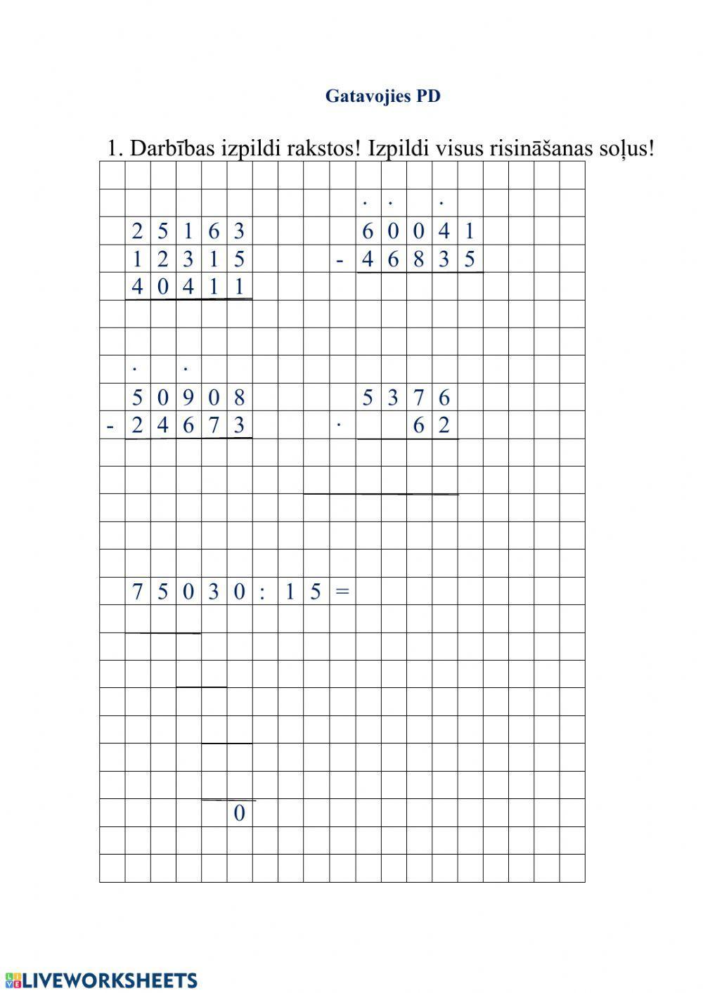 Darbības ar daudzciparu skaitļiem