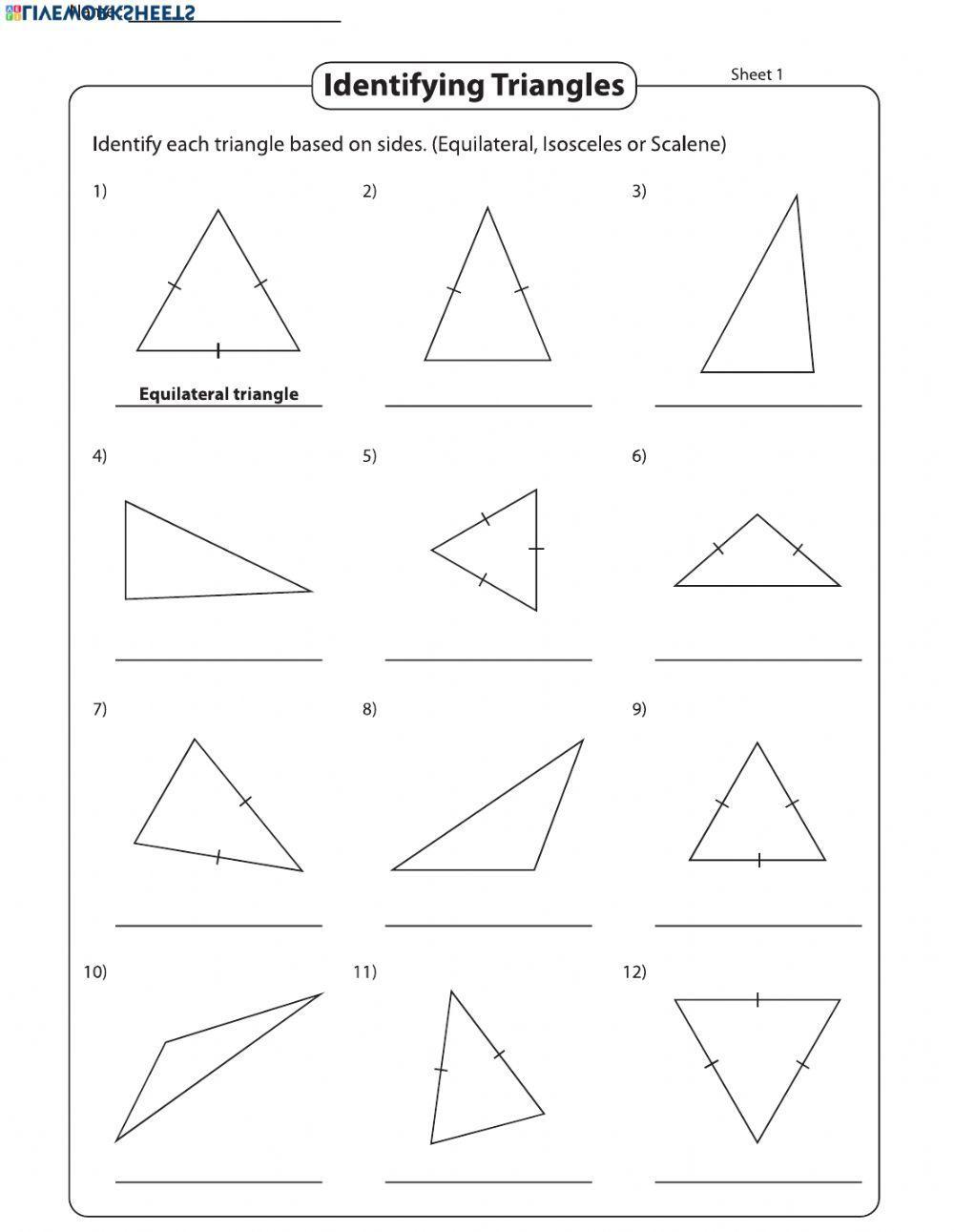 Classifying triangles worksheets