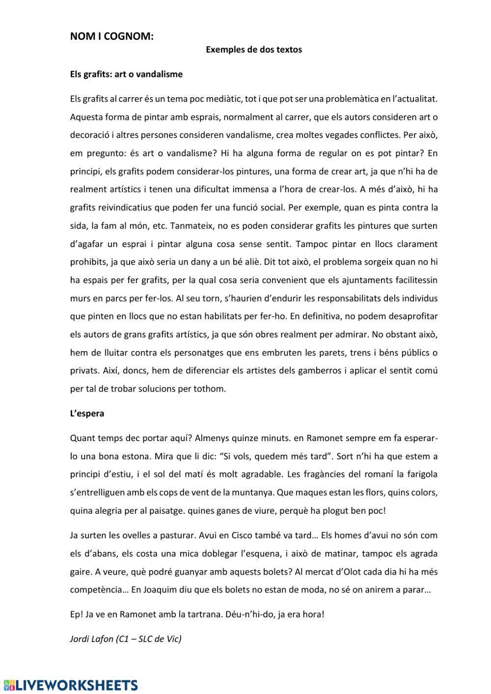 Text argumentatiu: esquema + exercicis