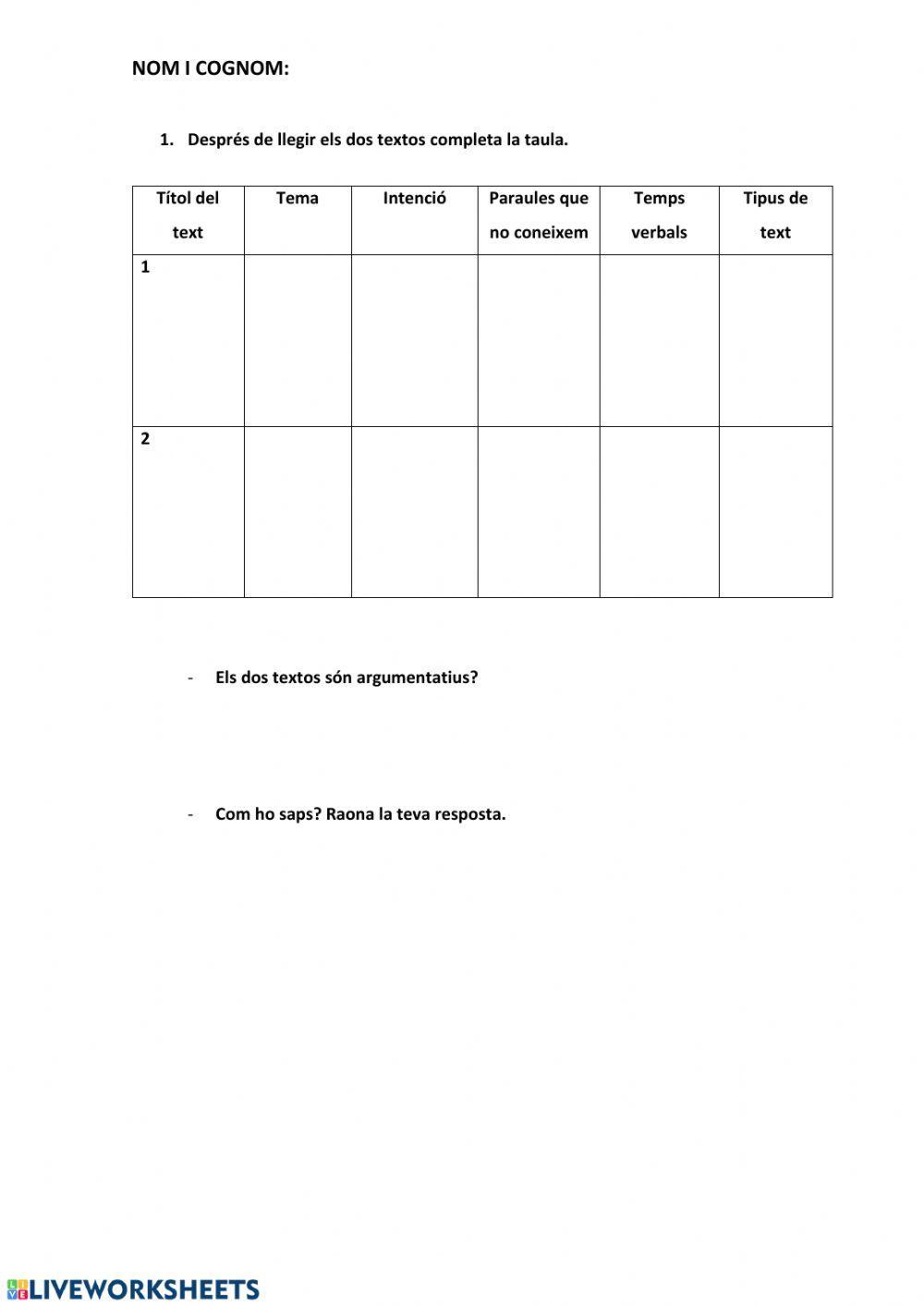 Text argumentatiu: esquema + exercicis
