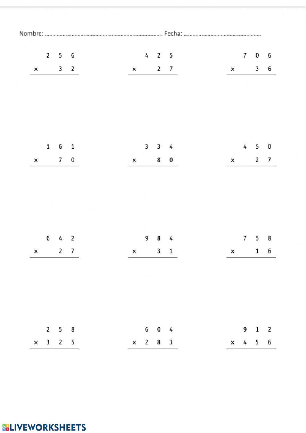 4. PARA PRACTICAR: Multiplicaciones de dos cifras (2) 4. PARA PRACTICAR: Multiplicaciones de dos cifras (2)