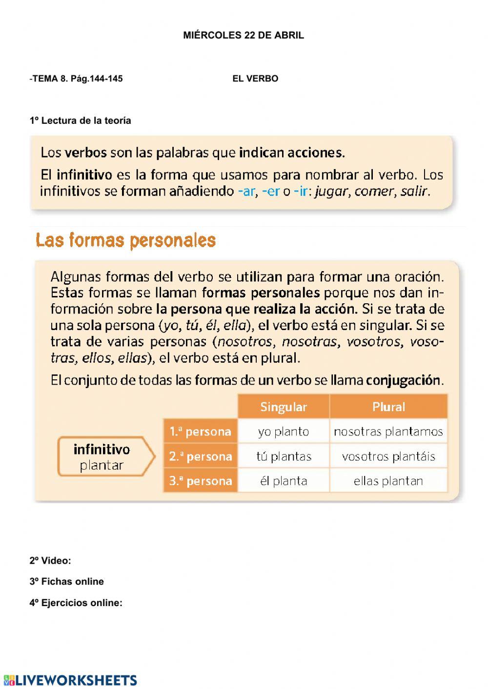 Índice verbo y pronombres personales