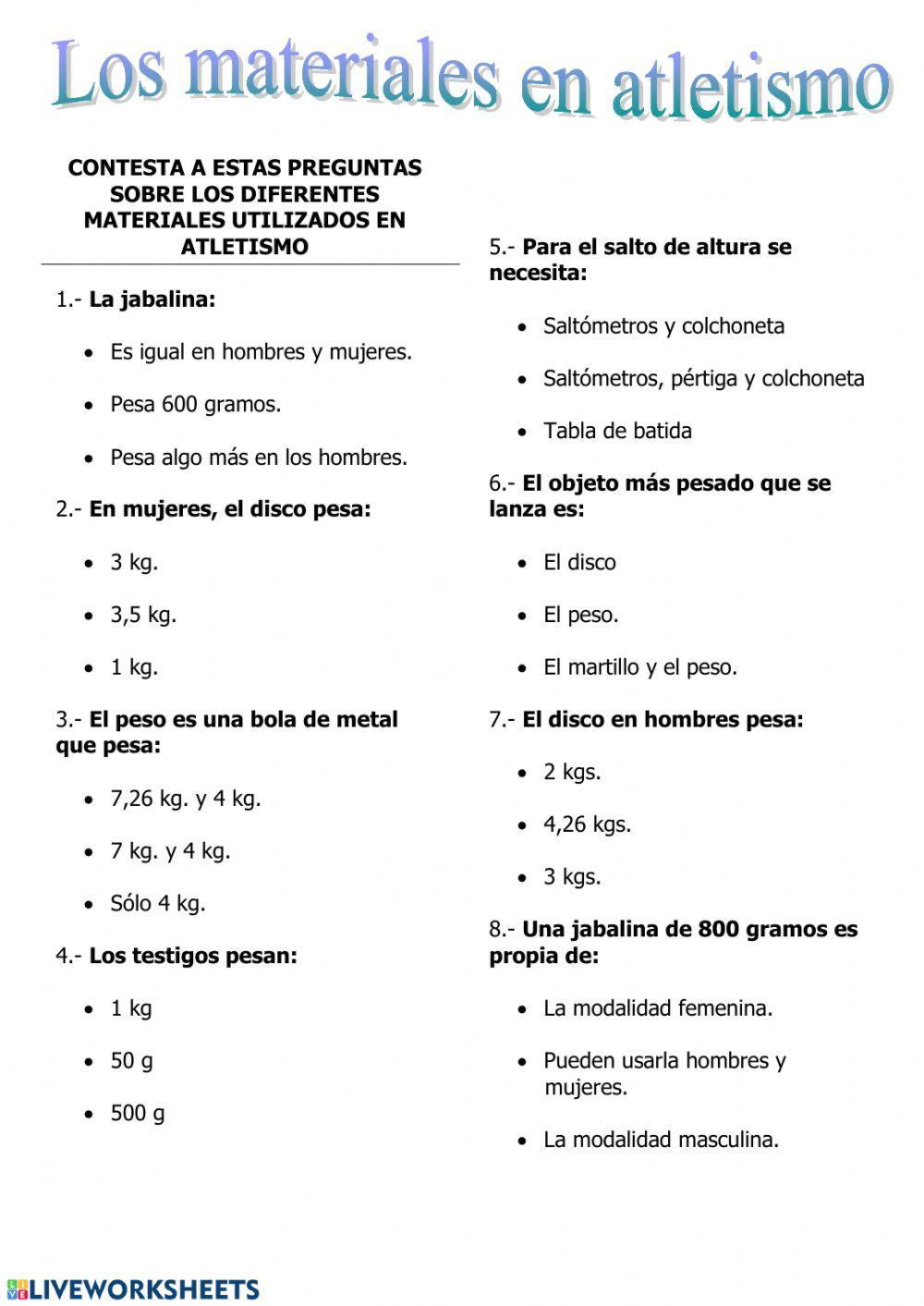 Atletismo - Los materiales