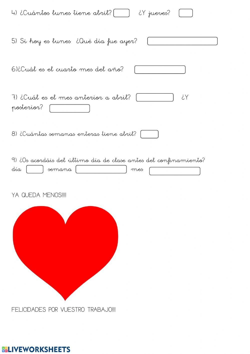 Calendario. Mes de abril.