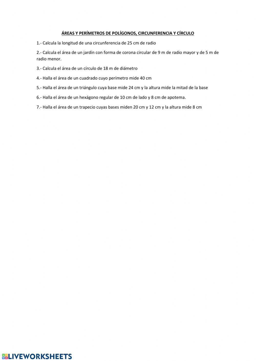 Áreas y perímetros. polígonos, circunferencia y círculo