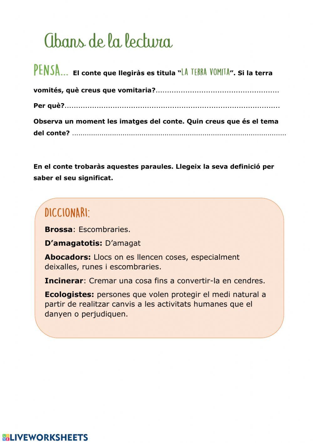 Comprensió lectora. La Terra vomita