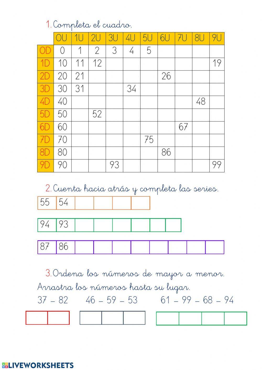 Números del 1 al 99