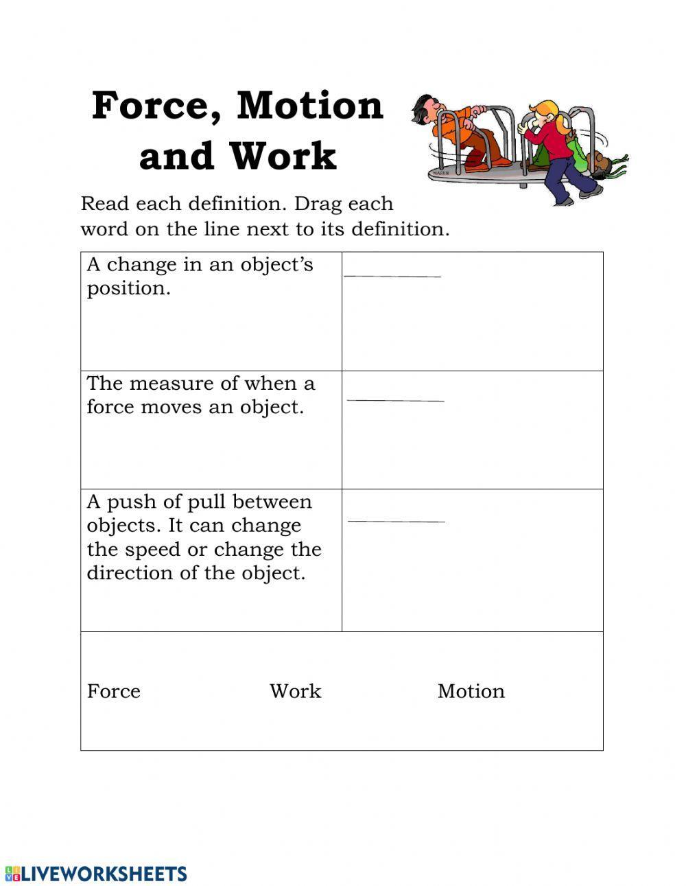 Force, Work and Motion worksheet | Live Worksheets force-work-and-motion-worksheet-live-worksheets