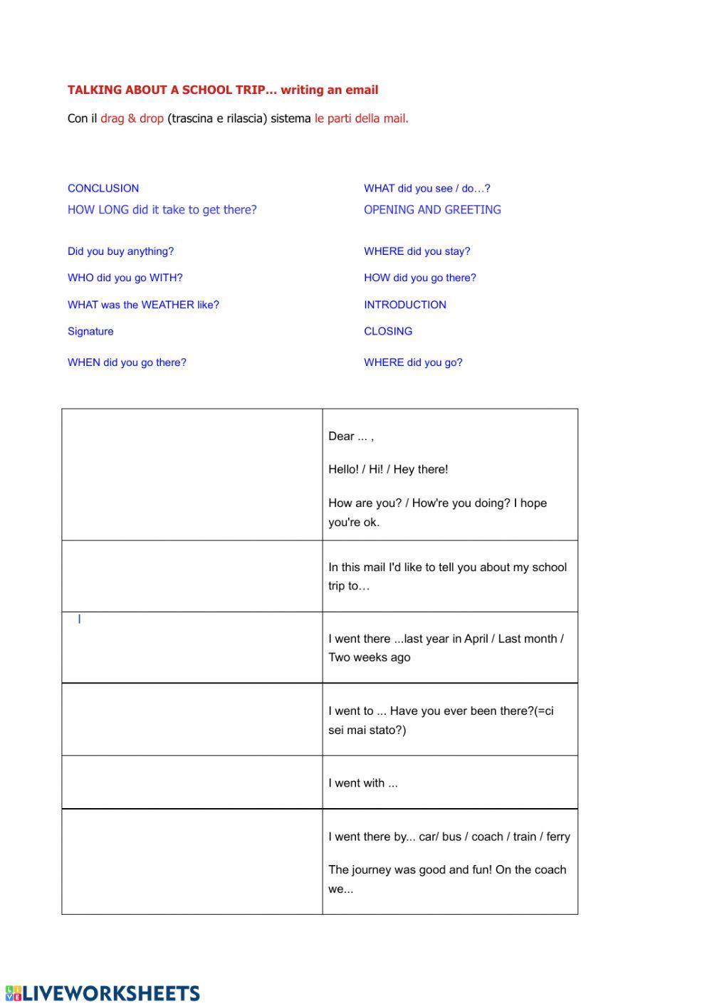 Talking about a school trip